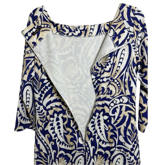 J.MCLAUGHLIN Imogen Sheath Stretch Knit Dress Sz Medium Navy Tan - Picture 6 of 9